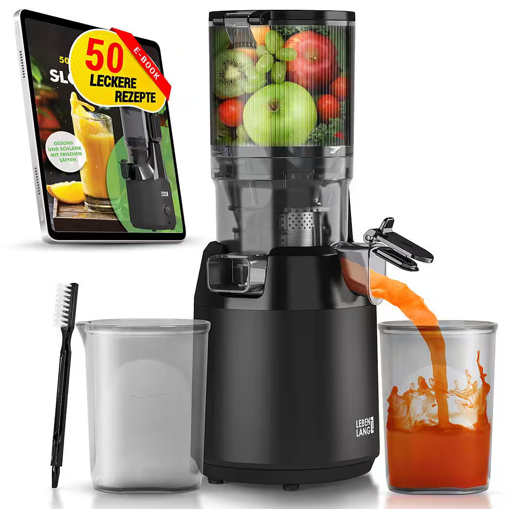 LEBENLANG Slow Juicer Entsafter – Kaltpress Entsafter mit 250W, 130 mm Einfüllöffnung & BPA-frei