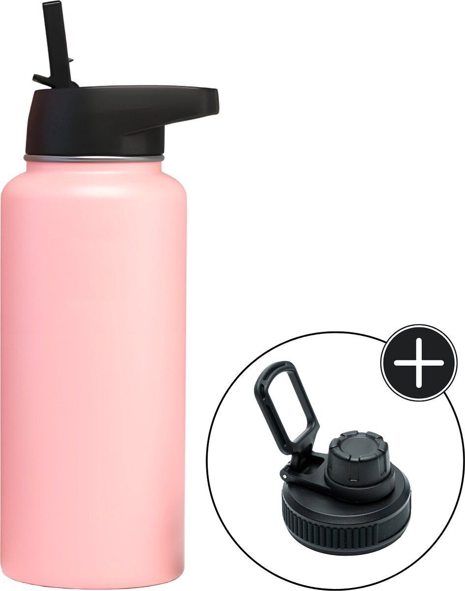 Edelstahl-Wasserflasche – mit Strohhalm – Pink