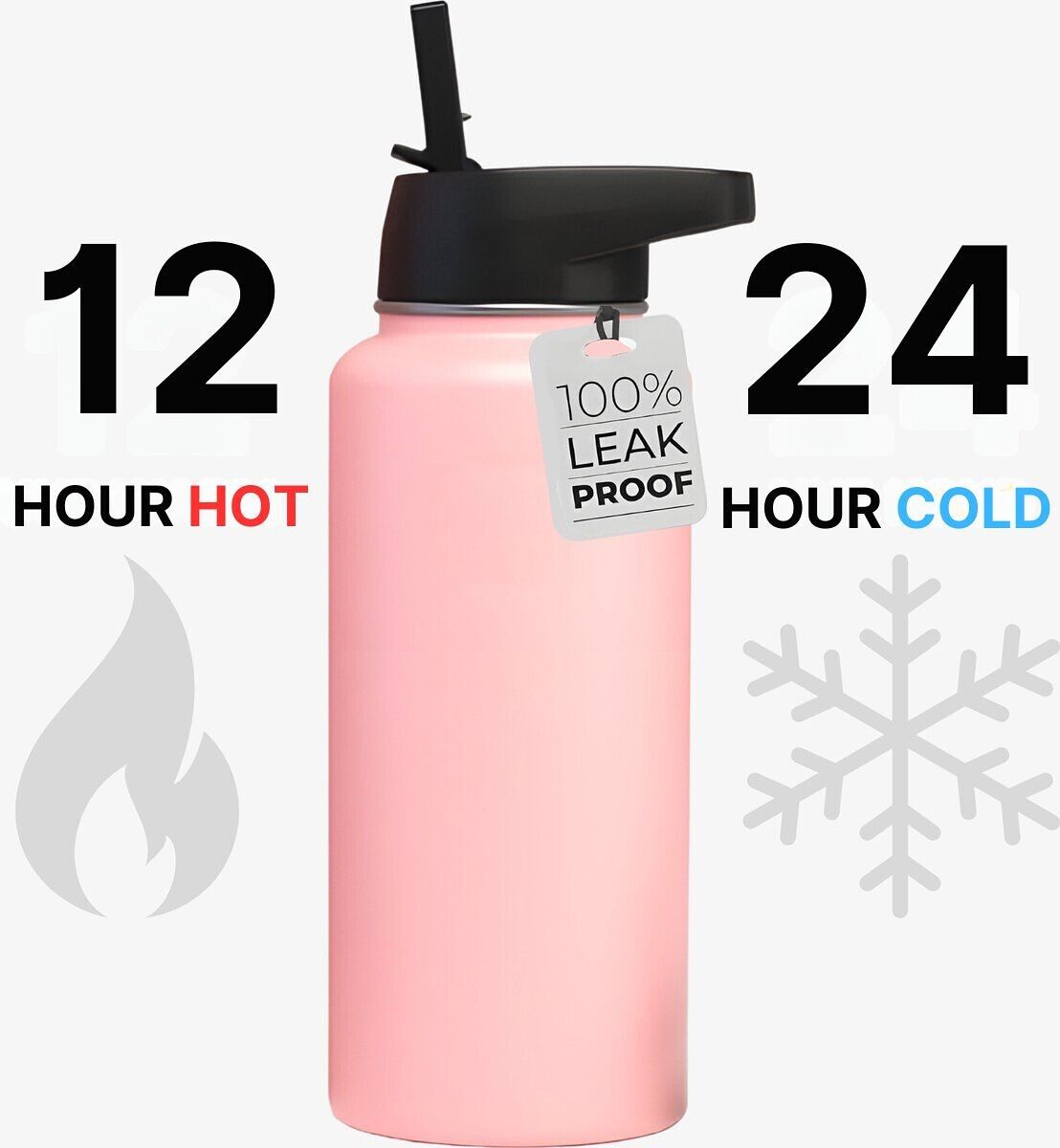 Edelstahl-Wasserflasche – mit Strohhalm – Pink