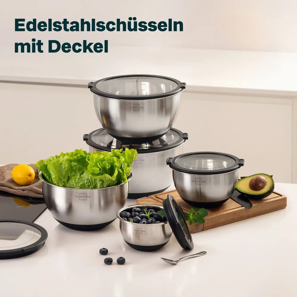SILBERTHAL Edelstahlschüsseln mit Deckel – 5er Set