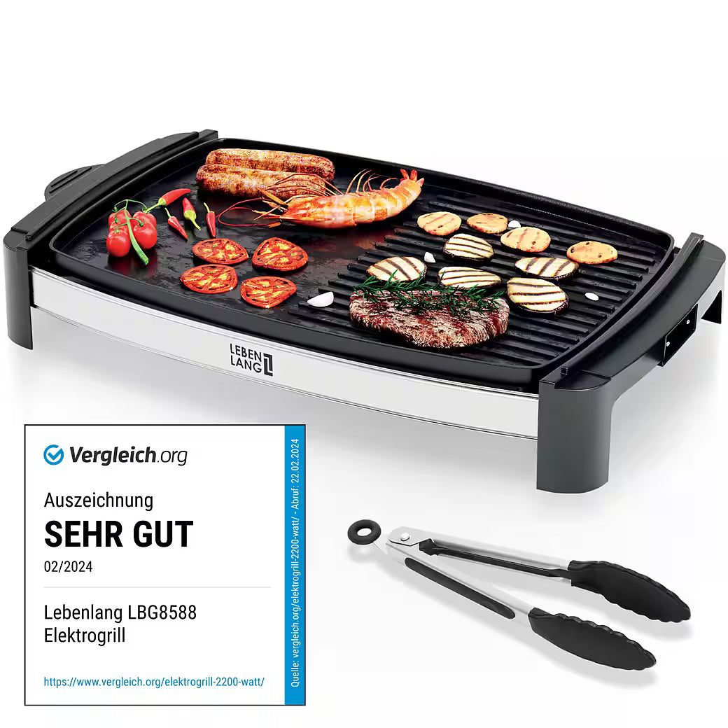 LEBENLANG Elektrischer Tischgrill 2000W – für Balkon & Zuhause