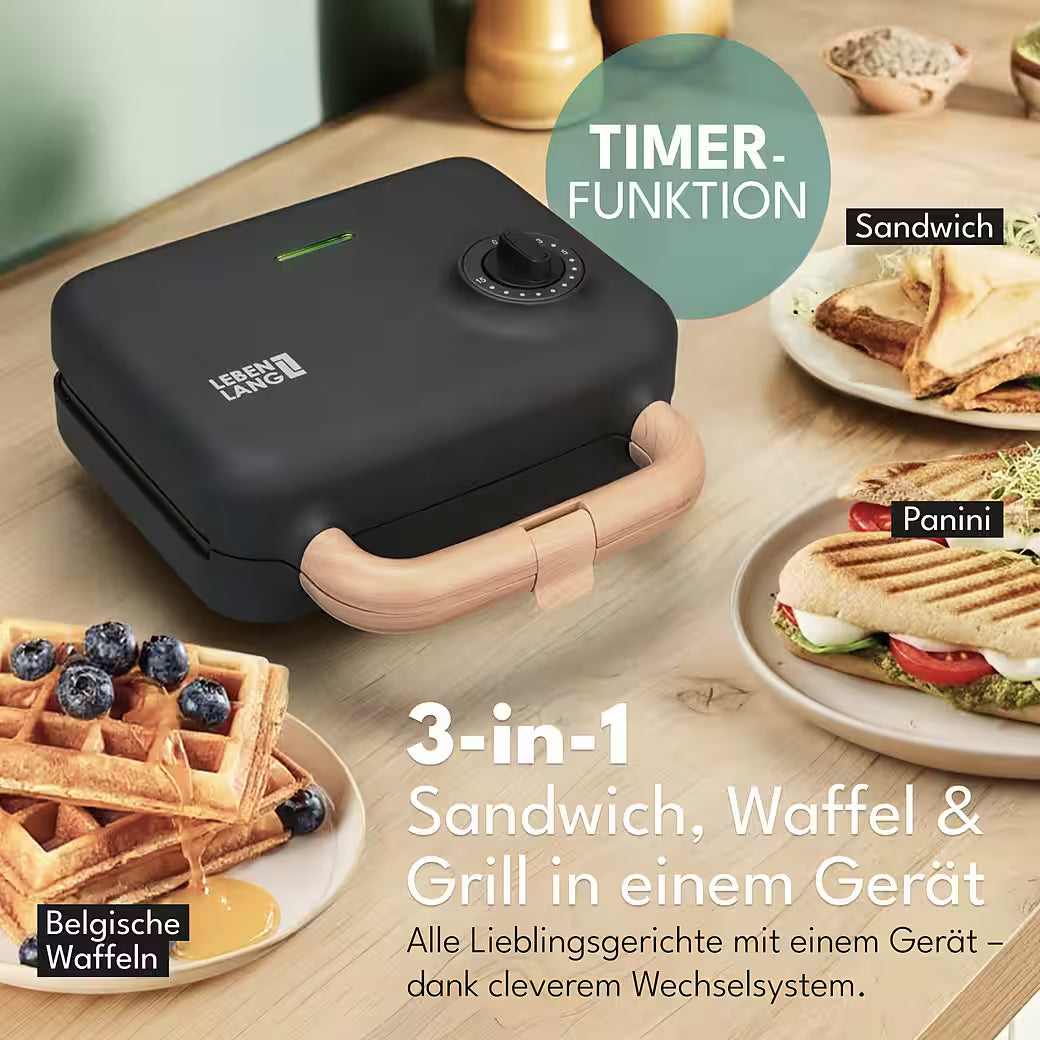 LEBENLANG 3-in-1 Sandwichmaker – Vielseitiger Küchenhelfer für jeden Tag