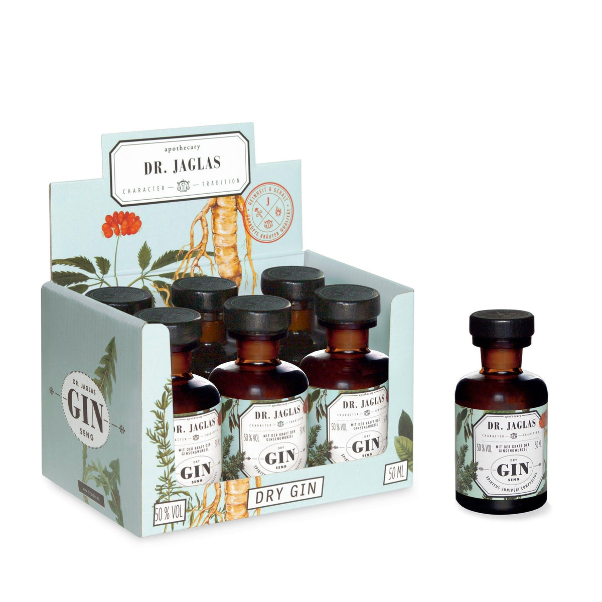Dry Gin-Seng-Elixier Set 6 x 50 ml - Zuckerfreier Gin-Gin-Dr. Jaglas-LAPONDO