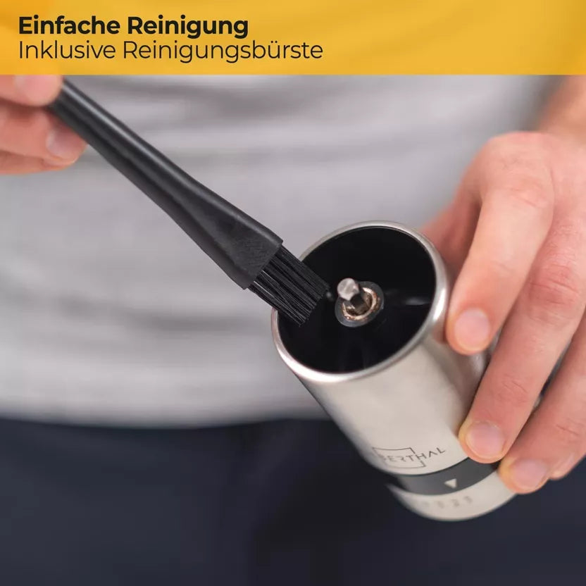 Handkaffeemühle Edelstahl & Glas mit Kegelmahlwerk – 6 Mahlgrade Kaffeemühle manuell