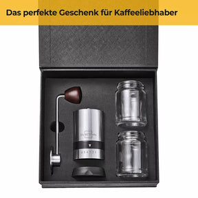 Handkaffeemühle Edelstahl & Glas mit Kegelmahlwerk – 6 Mahlgrade Kaffeemühle manuell