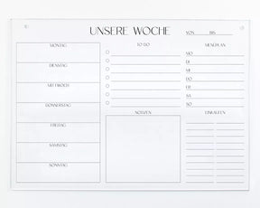 Wochenplaner A3 Acryl ohne Stift | Wandplaner für die Woche abwischbar | Wandkalender | To Do Liste | Menüplaner | Wochenübersicht | Acrylglas