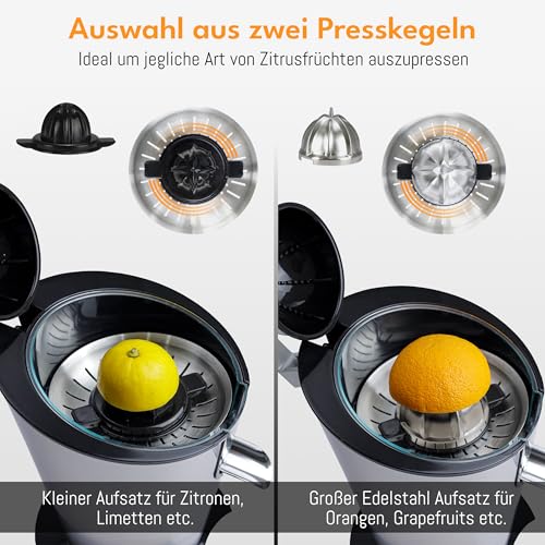LEBENLANG Edelstahl-Optik Zitruspresse 600W  – Kraftvoll, Leise & Sauber
