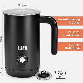 LEBENLANG Elektrischer Milchaufschäumer – perfekter Milchschaum auf Knopfdruck