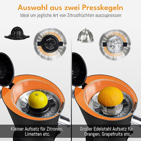 LEBENLANG Edelstahl Zitruspresse 600W – Kraftvoll, Leise & Sauber