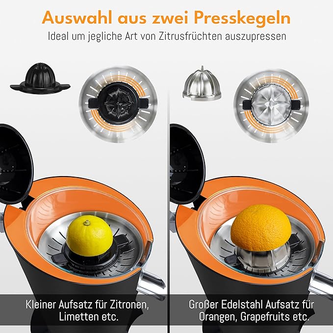 LEBENLANG Edelstahl Zitruspresse 600W – Kraftvoll, Leise & Sauber
