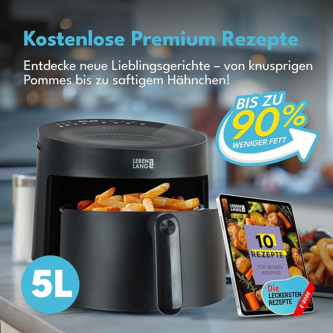 LEBENLANG 5 l Heißluftfritteuse – Gesund & Knusprig Kochen