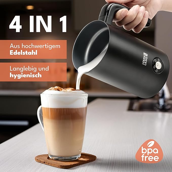LEBENLANG Elektrischer Milchaufschäumer – perfekter Milchschaum auf Knopfdruck