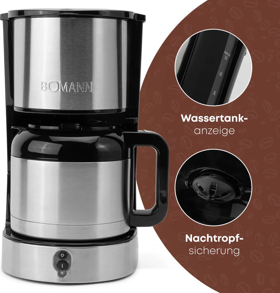 Bomann Kaffeemaschine mit Thermoskanne für 8–10 Tassen Kaffee
