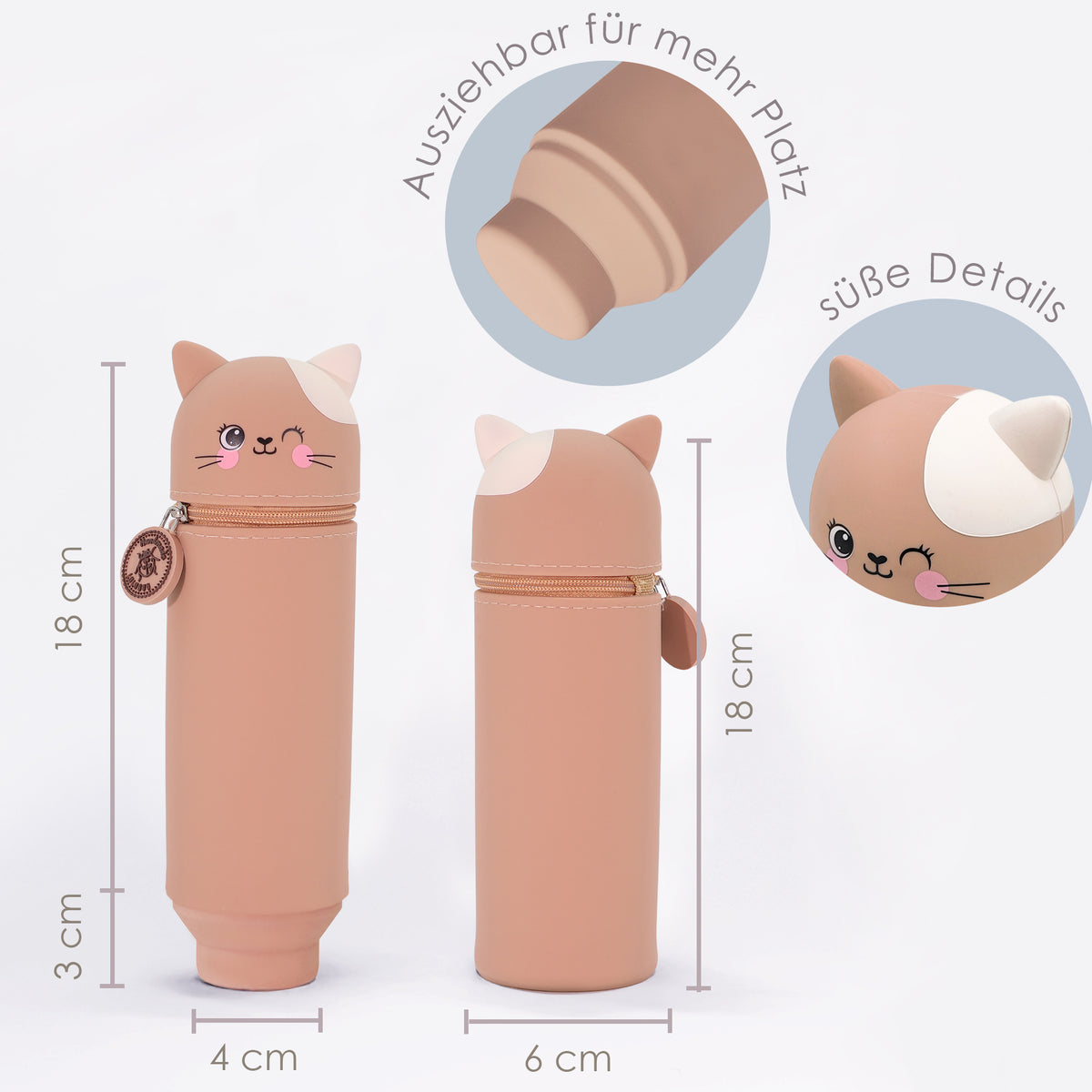 Tiermäppchen Silikon „Miezy“ – Katzen Federmäppchen für Schule und Alltag