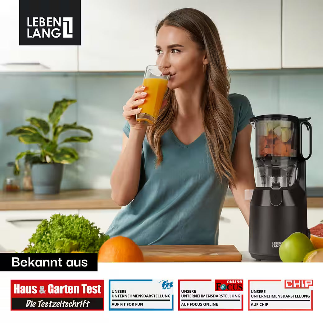 LEBENLANG Slow Juicer Entsafter – Kaltpress Entsafter mit 250W, 130 mm Einfüllöffnung & BPA-frei